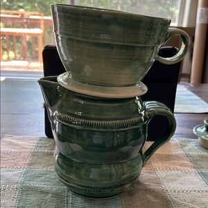 Green Ceramic Coffee Dripper and Pitcher Set